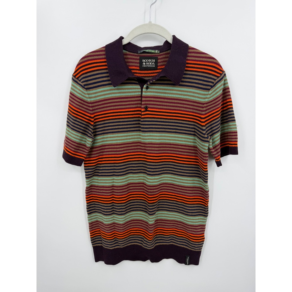 Scotch & Soda After Hours Structure Knit Polo Shirt Mens S Purple Multi Stripe